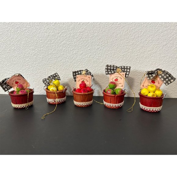 Kurt Adler Ornament Lot Apple Buckets, Barrels, Buildings, Apple Ornaments Vtg - Picture 7 of 13